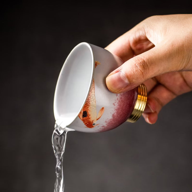 Hand-Painted Fish Kiln-Change Glaze Ceramic Teacup 80ml