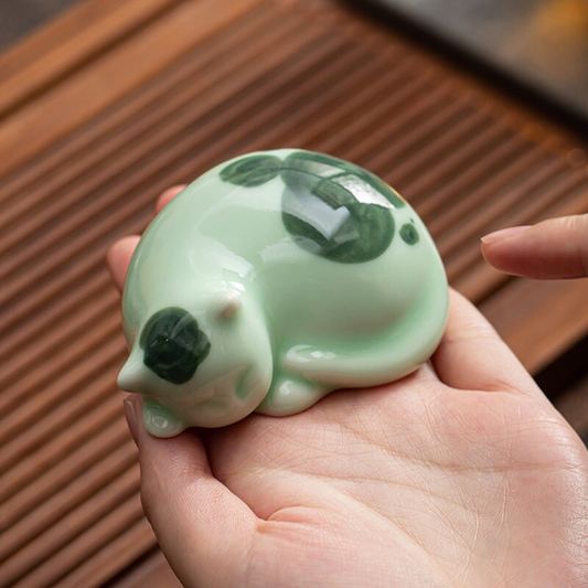 Adorable Celadon Ceramic Kitten Tea Pet