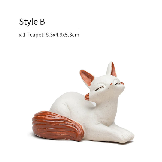 White Nine-tailed Fox Ceramic Tea Pet