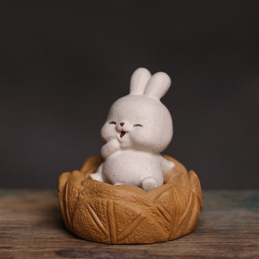 Little Rabbit Sitting on Cabbage Ceramic Tea Pet