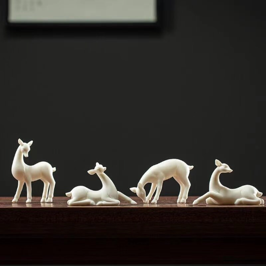 Miniature White Porcelain Deer Tea Pet