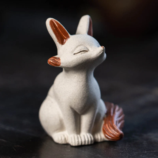 White Nine-tailed Fox Ceramic Tea Pet