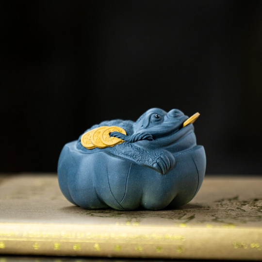 Blue Auspicious Golden Toad Yixing Clay Tea Pet