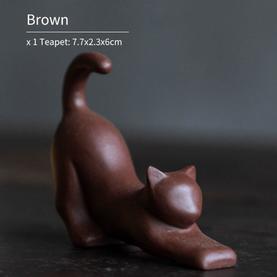 Stretching Cat Ceramic Tea Pet