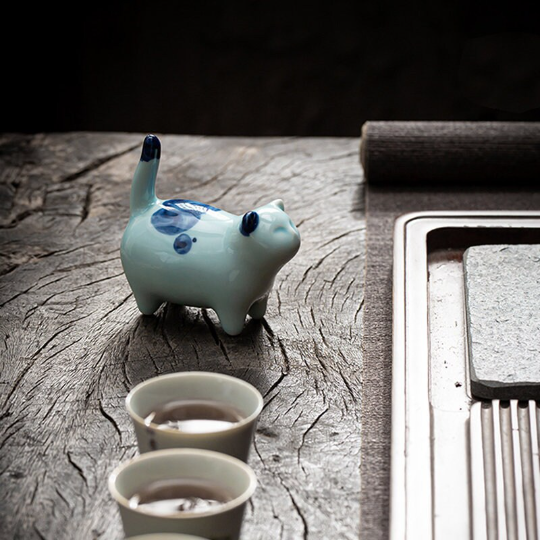 Adorable Celadon Ceramic Kitten Tea Pet