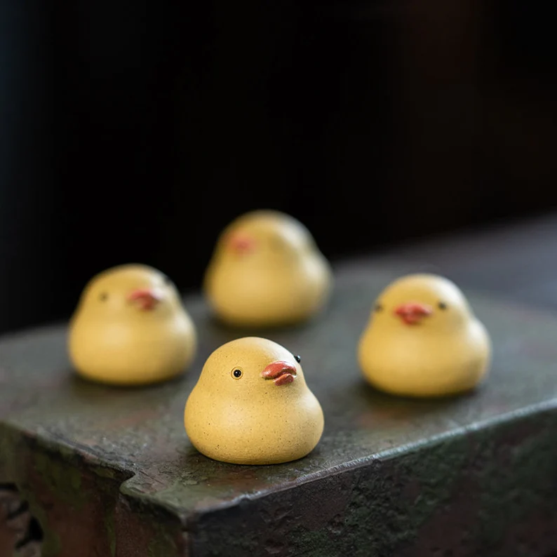 Small Yellow Chicken Ceramic Tea Pet