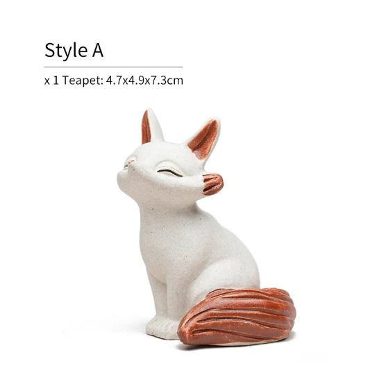 White Nine-tailed Fox Ceramic Tea Pet