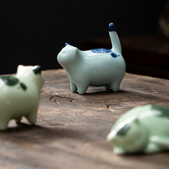 Adorable Celadon Ceramic Kitten Tea Pet