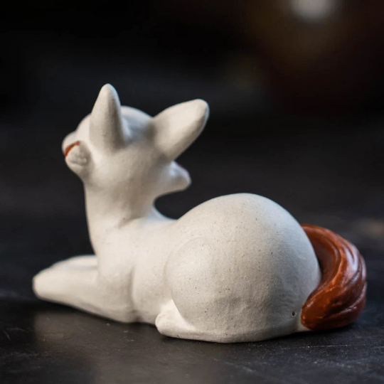 White Nine-tailed Fox Ceramic Tea Pet