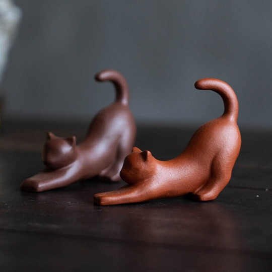 Stretching Cat Ceramic Tea Pet