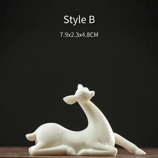 Miniature White Porcelain Deer Tea Pet