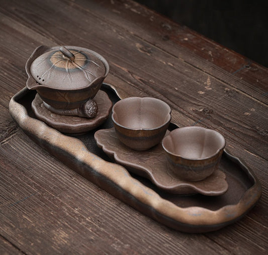 Handmade Lotus Pond Theme Kung Fu Tea Set