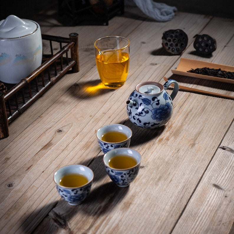 Portable Blue White China Pattern Kung Fu Tea Set