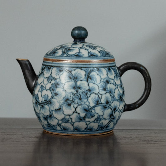 Fanggu Style Blue White Kungfu Teapot 150ml/5oz, Hand Painted Ginkgo Leaves Teapot, Jingdezhen Fine Chinese Teapot, Gongfu Tea Lovers Gift