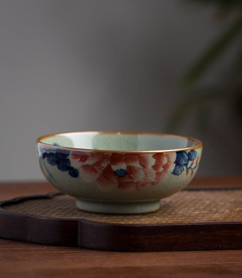 Hand Painted Peony Flower Kung Fu Teacup 90ml /3oz