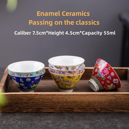 Enamel-Decorated High-End Ceramic Tea Cup Set 55ml